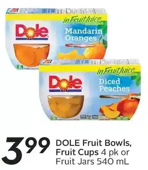 Sobeys Dole fruit bowls, fruit cups or fruit jars offer