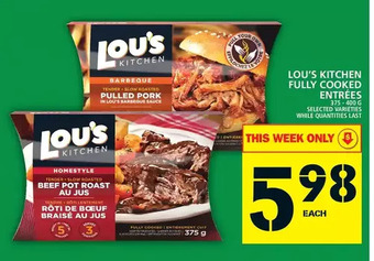 Food Basics Lou's kitchen fully cooked entrees offer