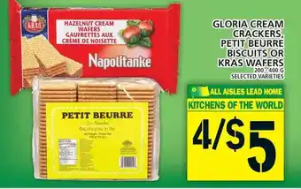 Food Basics Gloria cream crackers, petit beurre biscuits or kras wafers offer