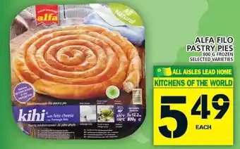 Food Basics Alfa filo pastry pies offer