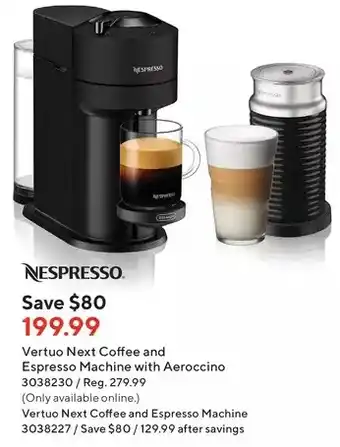 Staples Nespresso vertuo next coffee and espresso machine with aeroccino | vertuo next coffee and espresso machine offer