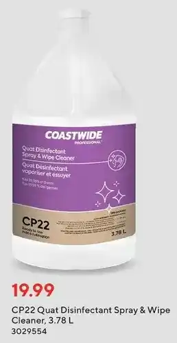 Staples Coastwide cp22 quat disinfectant spray & wipe cleaner offer