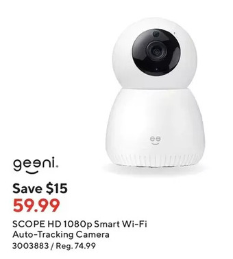 Staples Geeni scope hd 1080p smart wi-fi auto-tracking camera offer