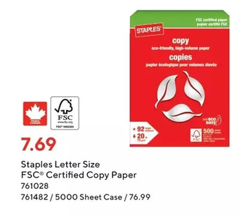 Staples Staples letter size fsc certified copy paper offer