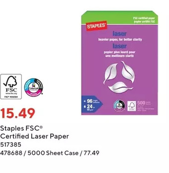 Staples Staples fsc certified laser paper offer