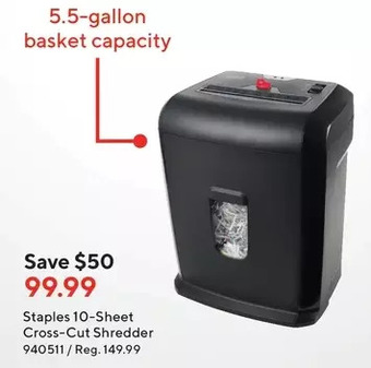 Staples Staples 10-sheet cross-cut shredder offer