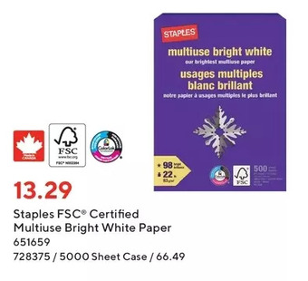 Staples Staples fsc certified multiuse bright white paper offer