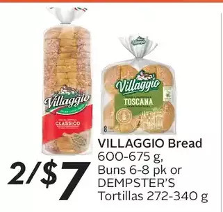 Sobeys Urban Fresh Villaggio bread, buns or dempster's tortillas offer