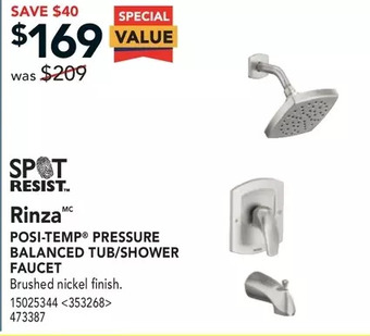 RONA Moen rinza posi-temp pressure balanced tub/shower faucet offer