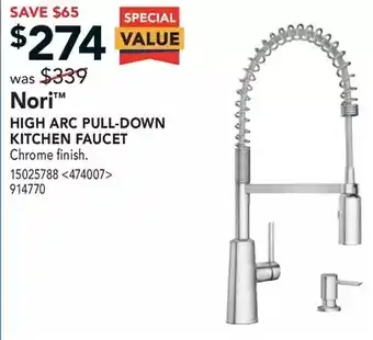 RONA Moen nori high arc pull-down kitchen faucet offer