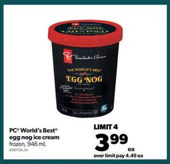 Real Canadian Superstore Pc® world's best® egg nog ice cream, 946 ml offer