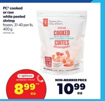 Real Canadian Superstore Pc® cooked or raw white peeled shrimp, 400 g offer