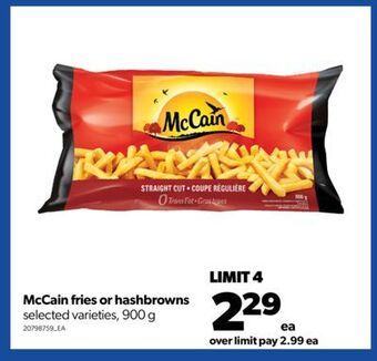 Real Canadian Superstore Mccain fries or hashbrowns, 900 g offer