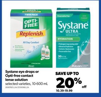 Real Canadian Superstore Systane eye drops or opti-free contact lense solution, 10-600 ml offer