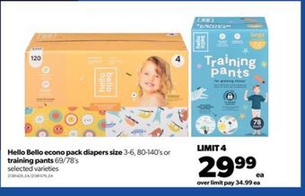 Real Canadian Superstore Hello bello econo pack diapers size, 3-6, 80-140's or training pants, 69/78's offer