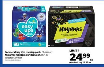 Real Canadian Superstore Pampers easy ups training pants, 56-74's or ninjamas nighttime underwear, 34/44's offer