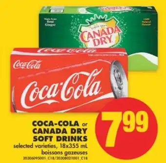 No Frills Coca-cola or canada dry soft drinks, 18x355 ml offer