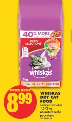 No Frills Whiskas dry cat food, 1.5/2 kg offer