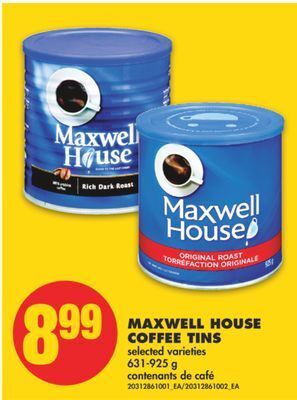 No Frills Maxwell house coffee tins, 631-925 g offer