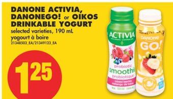 No Frills Danone activia, danonego! or oikos drinkable yogurt, 190 ml offer