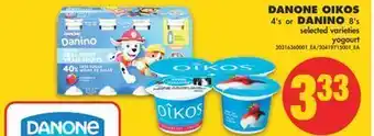 No Frills Danone oikos, 4's or danino, 8's offer