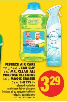 No Frills Febreze air care, 250 g/7.5 ml or car clip, 2 ml, purpose cleaners, 1.33 l, magic eraser, 2's or sheets, 8's offer