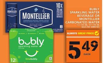 Food Basics Bubly sparkling water beverage or montellier carbonated water offer