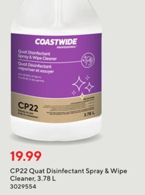 Staples Coastwide professional cp22 quat disinfectant spray & wipe cleaner, 3.78 l offer
