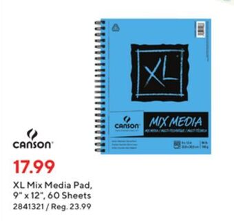 Staples Canson xl mix media pad, 9" x 12, 60 sheets offer