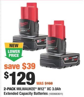 Home Depot 2-pack milwaukee® m12™ xc 3.0ah extended capacity batteries offer