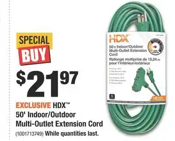 Home Depot Hdx™ 50' indoor/outdoor multi-outlet extension cord offer