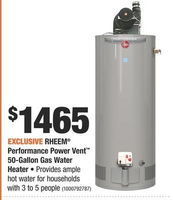 Home Depot Rheem® performance power vent™ 50-gallon gas water heater offer