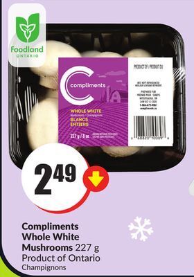 FreshCo Compliments whole white mushrooms 227 g product of ontario offer