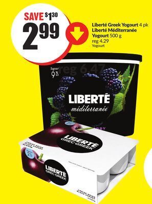 FreshCo Liberte greek yogourt 4 pk liberte mediterranee yogourt 500 g offer