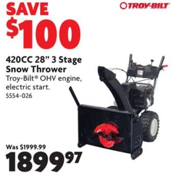 Home Hardware 420cc 28" 3 stage snow thrower offer
