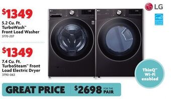 Home Hardware 5.2 cu. ft. turbowash™ front load washer, 7.4 cu. ft. turbosteam™ front load electric dryer offer