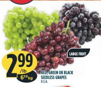 Marché Adonis Large fruit red, green or black seedless grapes offer