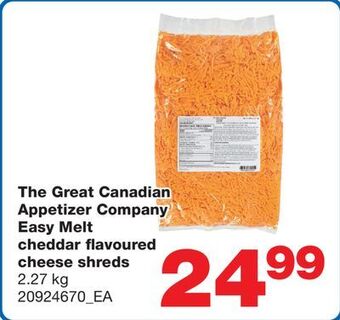 Wholesale Club The great canadian appetizer company easy melt cheddar flavoured cheese shreds, 2.27 kg offer