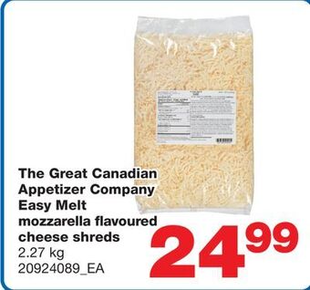 Wholesale Club The great canadian appetizer company easy melt mozzarella flavoured cheese shreds, 2.27 kg offer