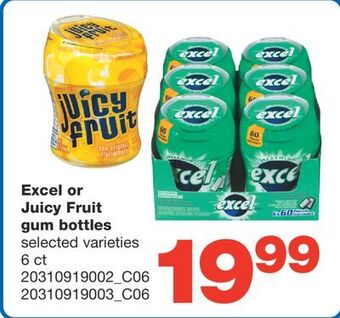 Wholesale Club Excel or juicy fruit gum bottles, 6 ct offer