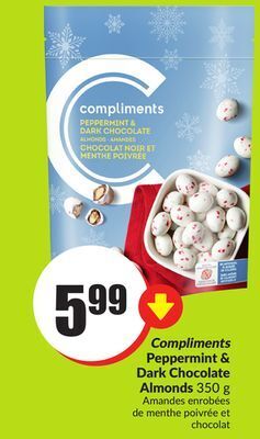 Chalo FreshCo Compliments peppermint & dark chocolate almonds 350 g offer