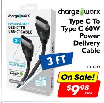 Factory Direct Chargeworx type c to type c 60w power delivery cable offer