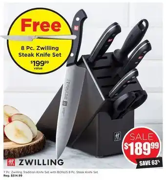 Kitchen Stuff Plus 7 pc. zwilling tradition knife set with bonus 8 pc. steak knife set offer