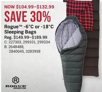 Bass Pro Rogue -6°c or-18°c sleeping bags offer