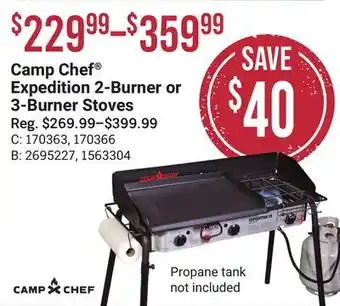 Bass Pro Camp chef® expedition 2-burner or 3-burner stoves offer