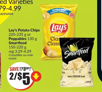 FreshCo Lay's potato chips or poppables, smartfood offer