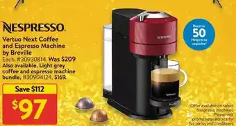 Walmart Nespresso vertuo next coffee and espresso machine by breville | light grey coffee and espresso machine bundle offer