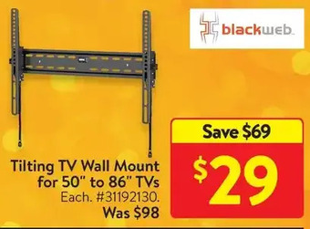 Walmart Blackweb tilting tv wall mount for 50" to 86" tvs offer