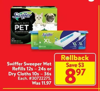 Walmart Swiffer sweeper wet refills or dry cloths offer
