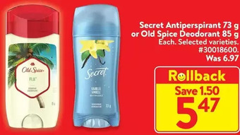 Walmart Secret antiperspirant or old spice deodorant offer
